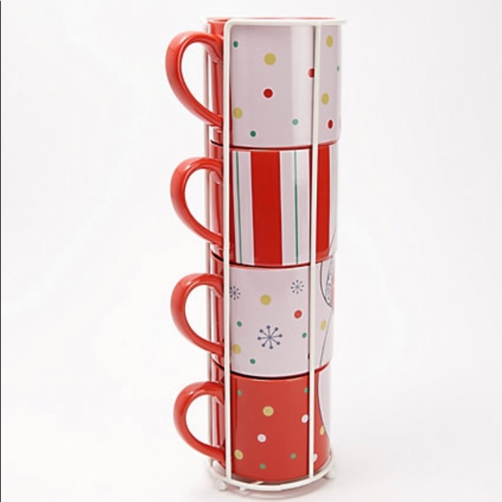 *NIB* Temp-tations Winter Whimsy set of 4 stacking mugs with metal stand - Picture 2 of 5